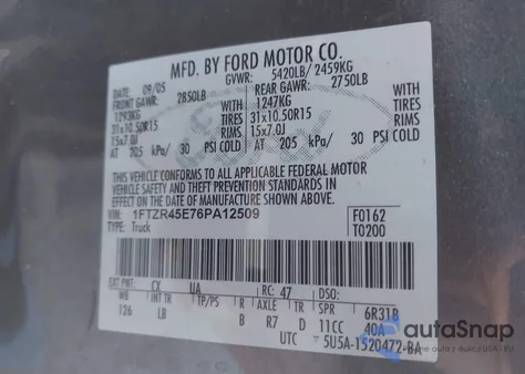 2006 Ford Ranger Fx4 Level Ii/Fx4 Off-Road/Sport/Xlt z USA, uszkodzony, nr VIN 1FTZR45E76PA12509